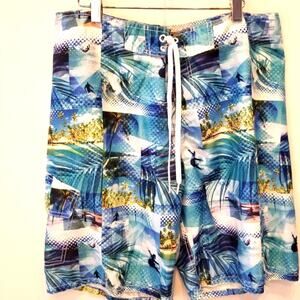 Old‎ Navy Men's Boardshorts Surf Swim Tropical Beach Shorts Size L
